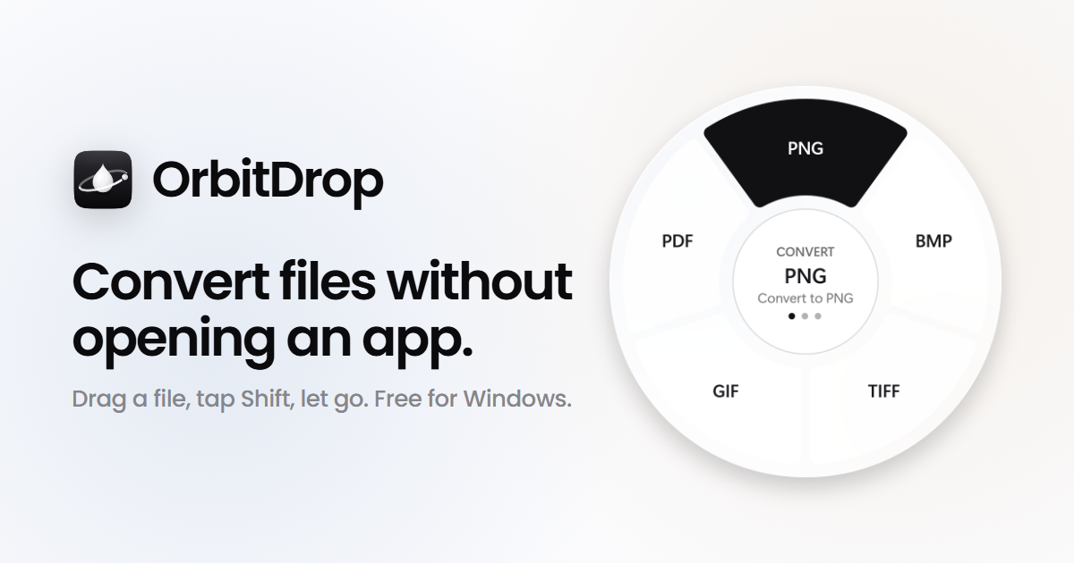 I made a free app that converts files without opening anything: drag a file, tap Shift, let go